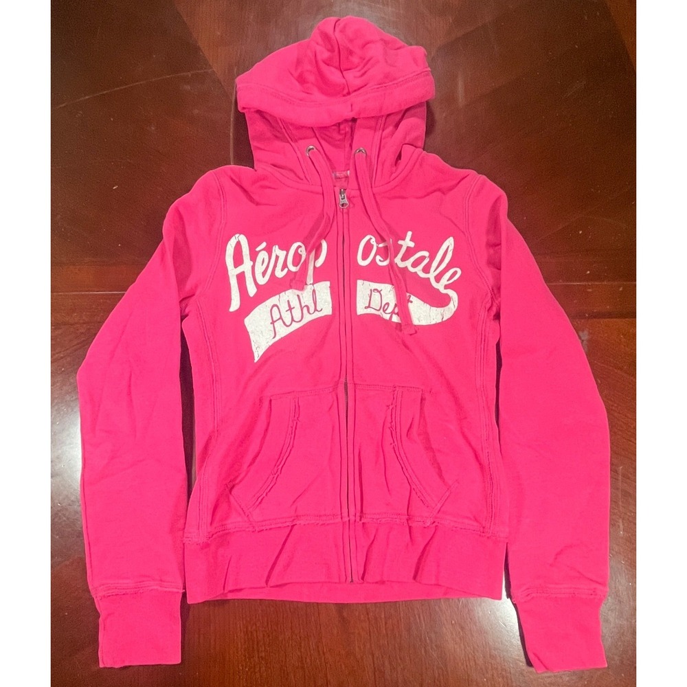 Aeropostale Womens Pink Full Zip Graphic Hoodie Sweatshirt 7301AF11 Small Euc